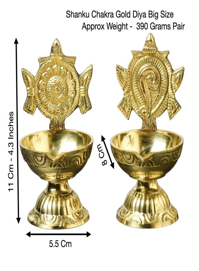 Bhimonee Decor بهيموني ديكور | مصباح شانكو تشاكرا من النحاس الخالص | حجم كبير، 4.3 بوصة | مطلي بالذهب | عبوة من زوج واحد | مصباح بوجا أنيق لتزيين معبد المنزل واحتفالات ديوالي - Image 2